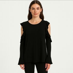 Karl Lagerfeld Black Mobwife Baddie Open Sleeve Top Sz Small
